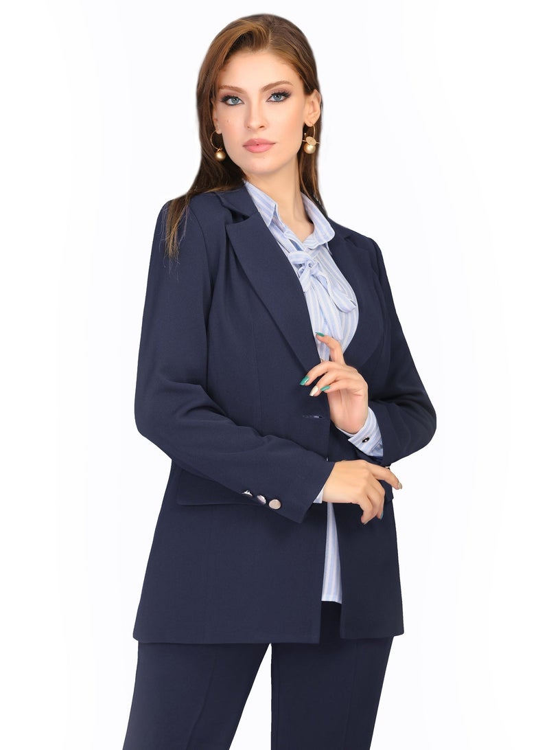 Smoky Egypt Tailored Notch Lapel Blazer With Lining - Navy - Image 1