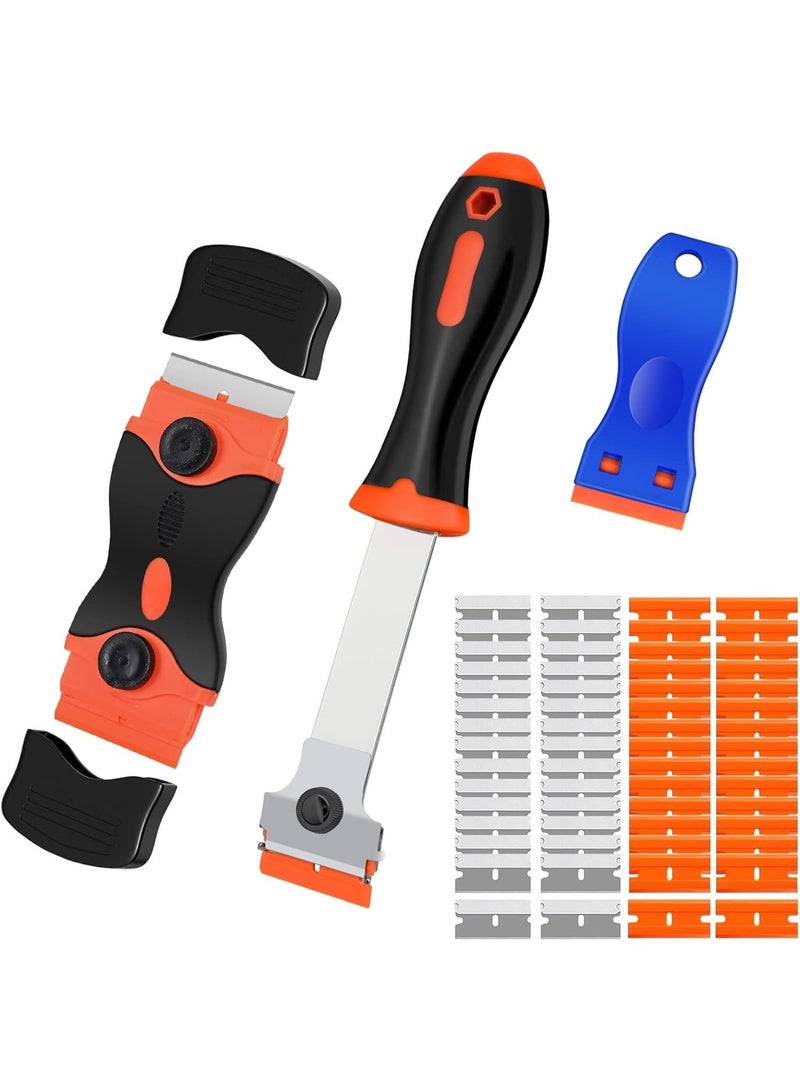 Razor Blade Scraper, 3 Pack Razors Scrapers Tool with 50 Plastic and 30 Metal Razor Blades, Cleaning Scraper, for Removing Label, Registration Sticker, Tint, Grease from Windshield, Appliance, Glass - Image 1