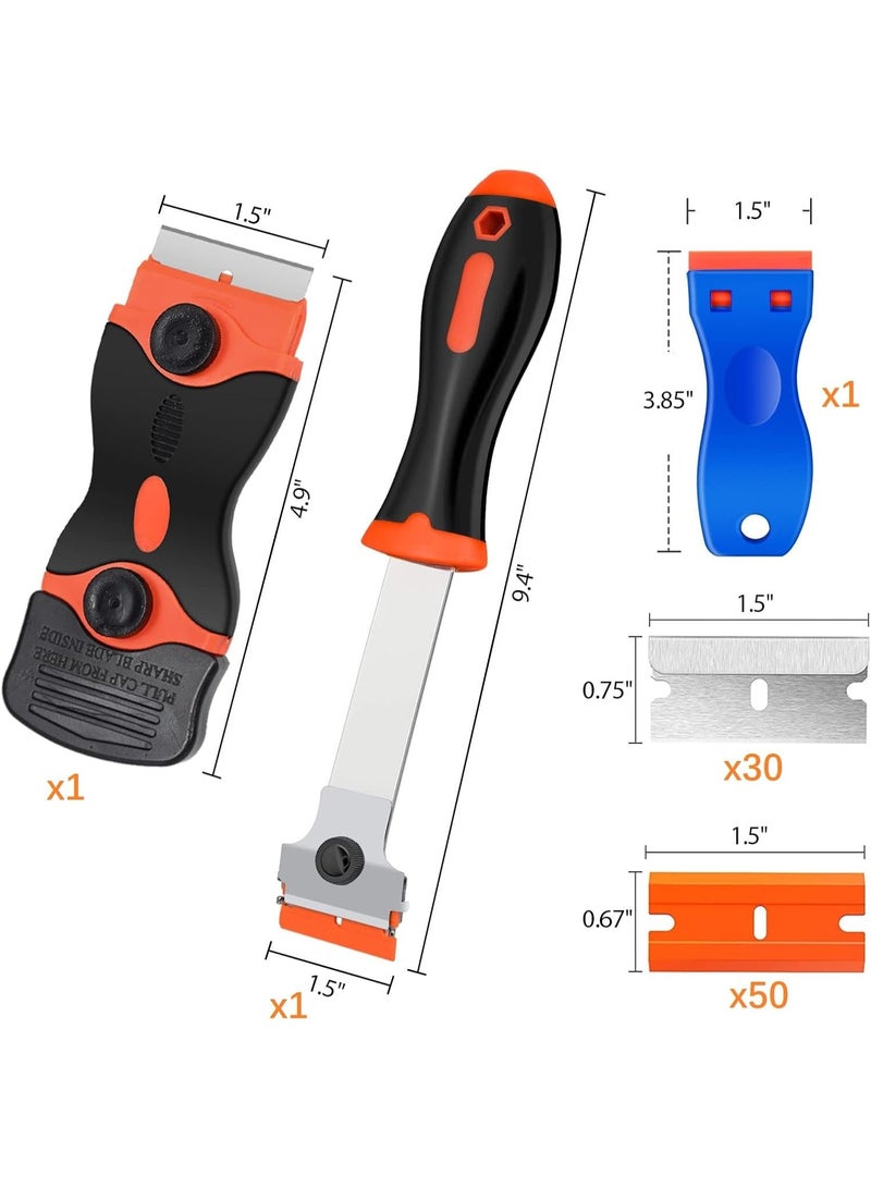 Razor Blade Scraper, 3 Pack Razors Scrapers Tool with 50 Plastic and 30 Metal Razor Blades, Cleaning Scraper, for Removing Label, Registration Sticker, Tint, Grease from Windshield, Appliance, Glass - Image 2