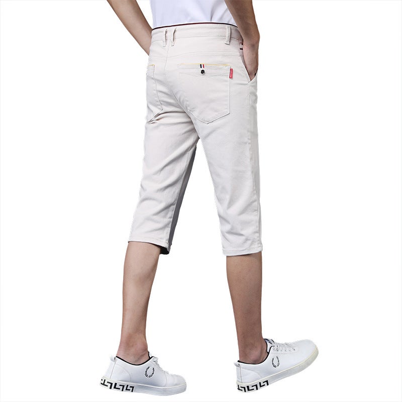 Generic Cropped Pants Slim-fit Mens Casual Trousers Trendy Brand Soft Selling Mens Short Pants Mens Solid Color 7-point Breeches 986 m White 7 points