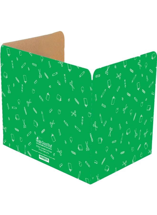 Really Good Stuff Standard Privacy Shields for Student Desks - Set of 12 - Matte - Study Carrel Reduces Distractions - Keep Eyes From Wandering During Tests , Green With School Supplies Pattern - Image 1