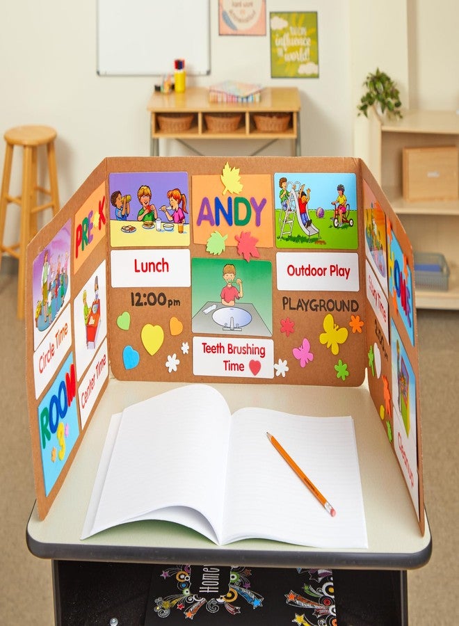 Really Good Stuff Standard Privacy Shields for Student Desks - Set of 12 - Matte - Study Carrel Reduces Distractions - Keep Eyes From Wandering During Tests , Green With School Supplies Pattern - Image 2