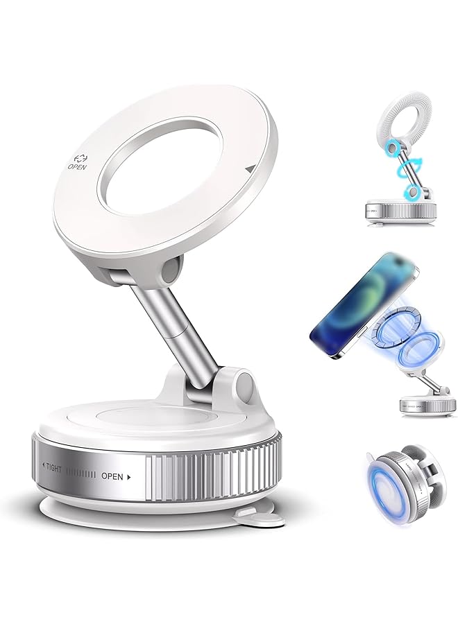Green Tiger Vacuum Magnetic Car Phone Holder, 360° Rotating Foldable Telescopic Holder,Suction Cup Phone Holder, Suitable for Car/Gym/Mirror/Smooth Surface, Compatible with Iphone, Android(white)