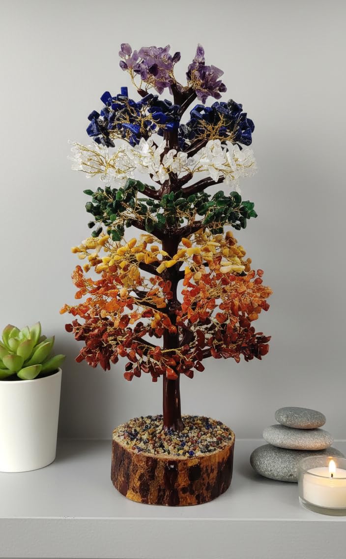 ART FLAUNTS Seven Chakra Gemstone Crystal Bonsai Tree for Good Luck, Wealth & Prosperity Home Office Décor Spiritual Gift | Multicolor Chakra Tree, Big Size - Image 1