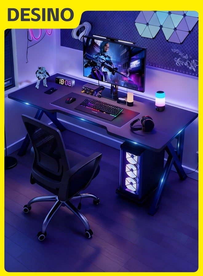 DESINO Gaming Desk with Shelf, 80CM Computer Desk, C-Shaped Gaming Table, PC Gaming Workstation Home Office Desks, Space-saving, Easy to Assemble - Image 1