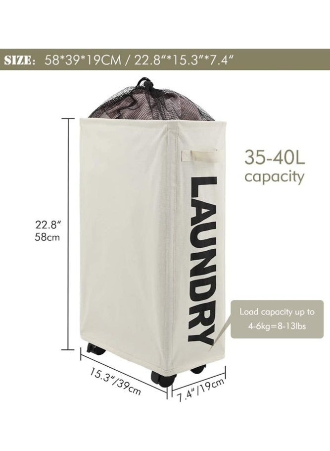 BELLSBERRY Rolling Slim Laundry Basket with Wheels and Handle Foldable Collapsible Laundry Hamper Organizer for Clothes Laundry Storage - Image 2