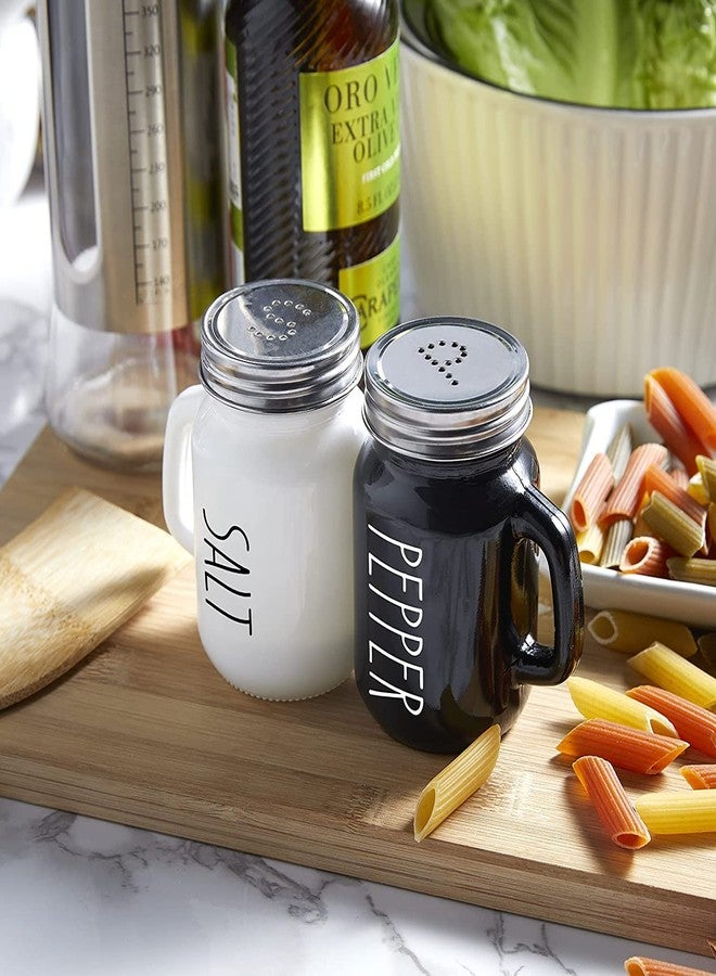 KITOME Salt and Pepper Shakers Set – Ceramic Spice Dispensers with Stainless Steel Lids & Handles, Black & White, 2-Piece Kitchen Dining Set - Image 2