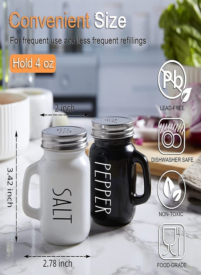 KITOME Salt and Pepper Shakers Set – Ceramic Spice Dispensers with Stainless Steel Lids & Handles, Black & White, 2-Piece Kitchen Dining Set - Image 4