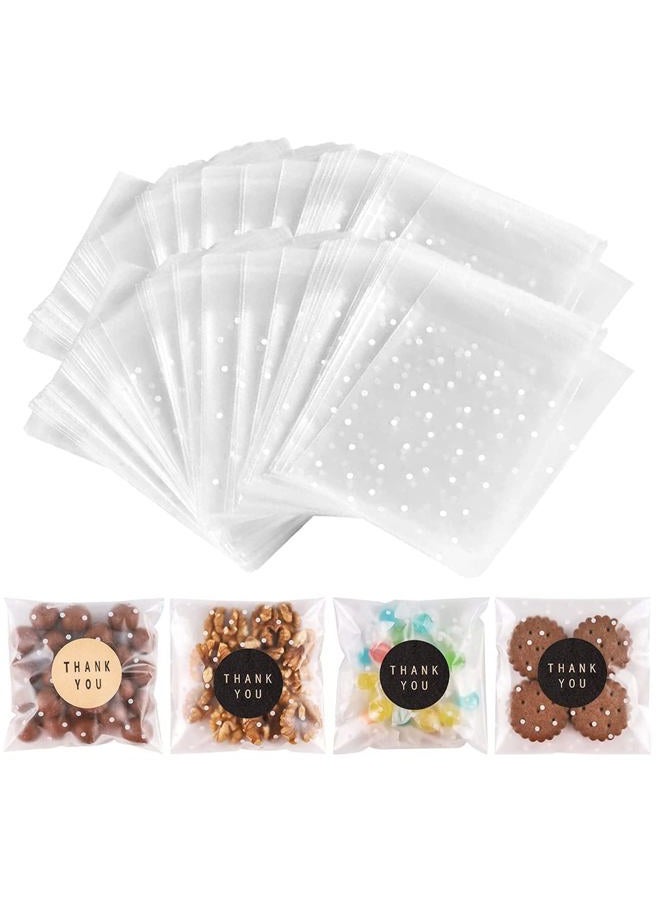 NPLUX 200PACK Self Sealing Cellophane Bags Cookie Bags for Gift Giving Clear Treat Bags with Stickers(White Polka Dot, 4X4INCH) - Image 1