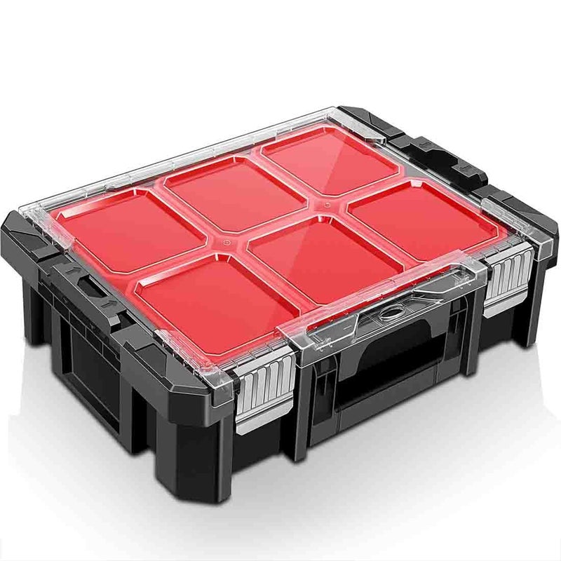 Anyyion Tool Box Organizer, 6 Movable Small Trays,Transparent Cover Plate,Small Component Toolbox, Detachable,Stackable, - Image 1