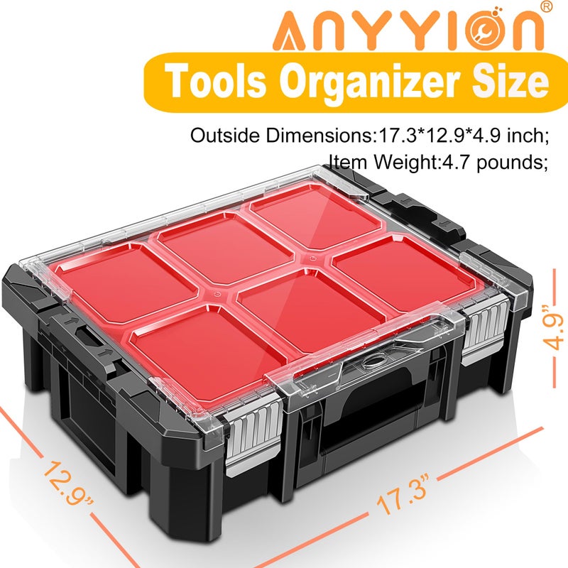 Anyyion Tool Box Organizer, 6 Movable Small Trays,Transparent Cover Plate,Small Component Toolbox, Detachable,Stackable, - Image 3