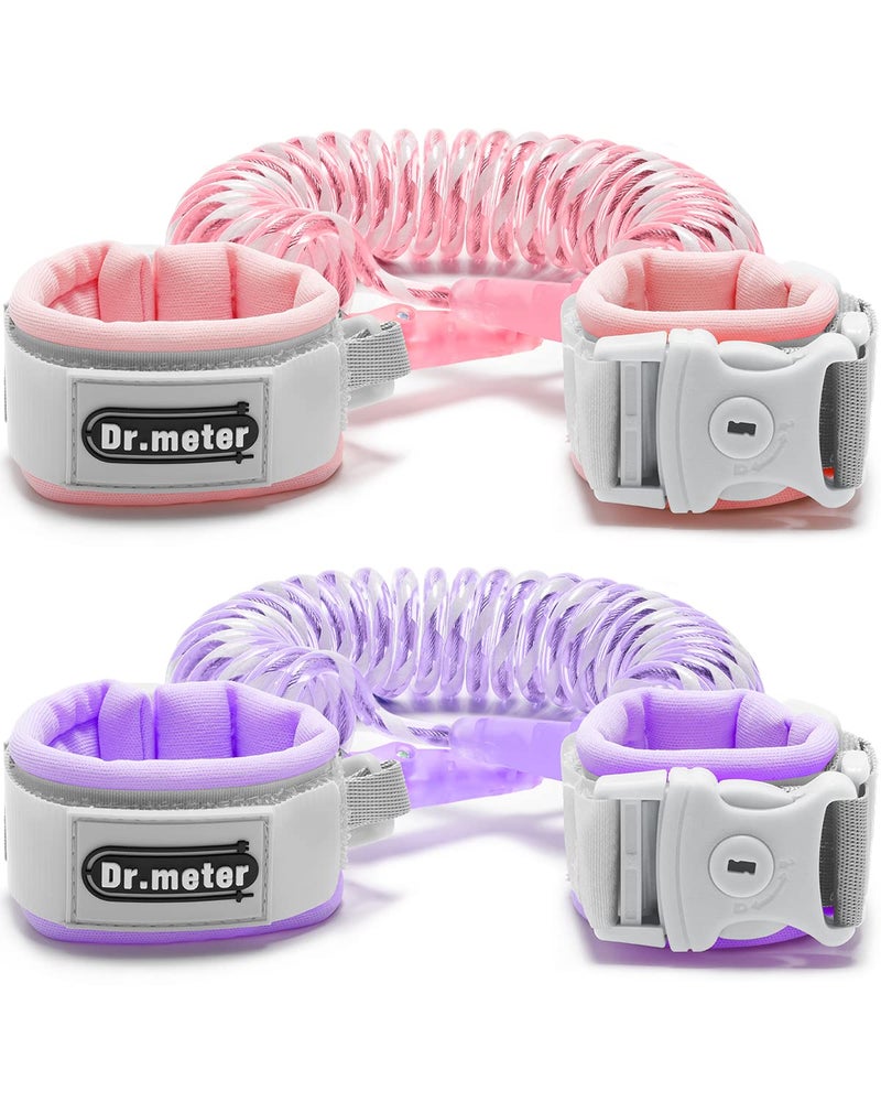 Dr.meter Anti Lost Wrist Link, 2 Pack Toddler Safety Leash with Key Lock, Reflective Child Walking Harness - Dual 8.2ft Length Pink & Purple Kids Leash for Outdoor, Kids Travel Essencials - Image 1