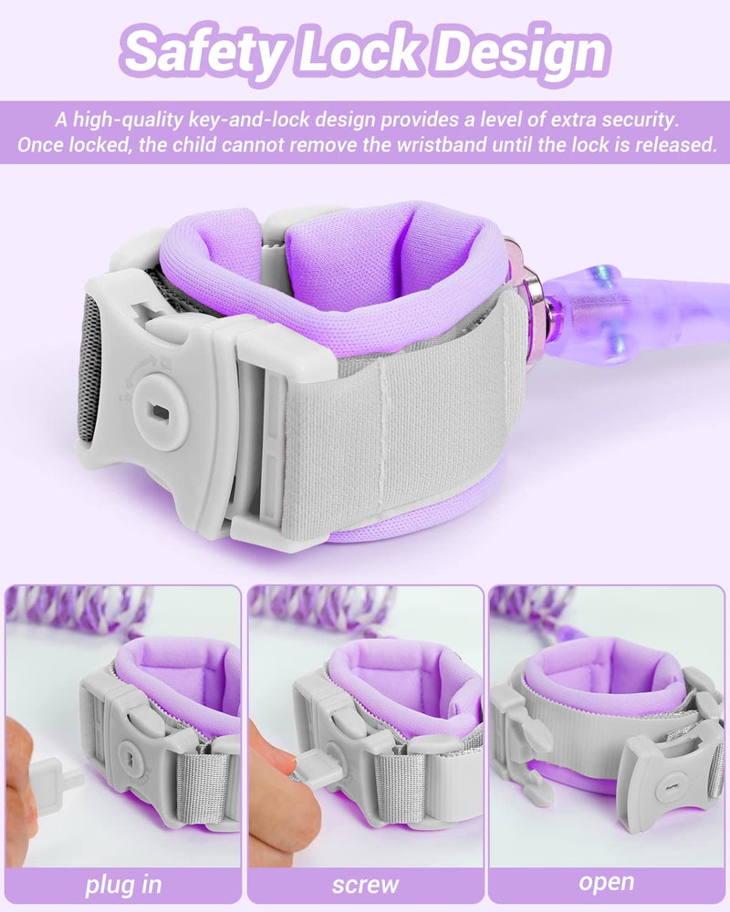 Dr.meter Anti Lost Wrist Link, 2 Pack Toddler Safety Leash with Key Lock, Reflective Child Walking Harness - Dual 8.2ft Length Pink & Purple Kids Leash for Outdoor, Kids Travel Essencials - Image 3