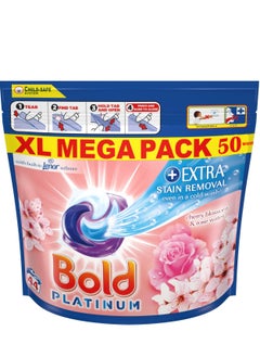 50-Pods Platinum Sensitive Detergent Washing Pods/Tablets With  Extra-Stain Removal In Cherry Blossom and Rose Water Scent