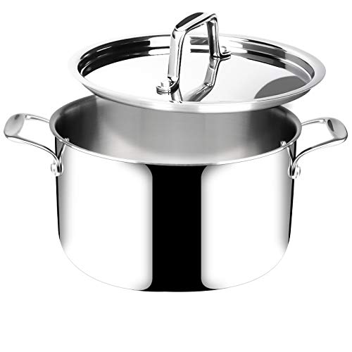 Duxtop 6.5 Quart Stainless Steel Stock Pot with Lid, 3-Ply Cooking Pot for Soup, Rice, Stew, Oven and Dishwasher Safe, Compatible with Induction, Ceramic, Halogen, Gas Stove - Image 1