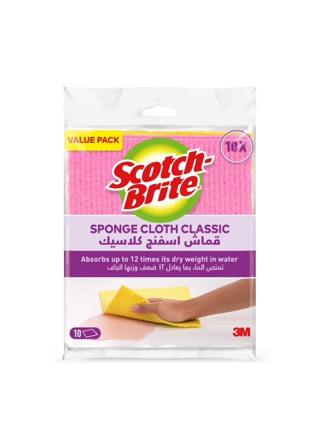 Scotch Brite Sponge Cloth Classic x 10, made with 100% natural fibers absorbs like a sponge and cleans like a cloth