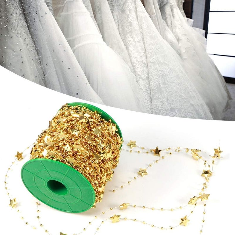 سلسلة خرز لؤلؤ صناعي على شكل نجمة DIY، زينة زفاف وعيد الميلاد، سلسلة خرز لؤلؤ مطلي بالكهرباء بسطح أملس لتزيين الأشجار والباقات والحفلات وأعمال الحرف اليدوية (نجمة خماسية ذهبية) - Image 3