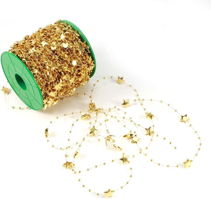 سلسلة خرز لؤلؤ صناعي على شكل نجمة DIY، زينة زفاف وعيد الميلاد، سلسلة خرز لؤلؤ مطلي بالكهرباء بسطح أملس لتزيين الأشجار والباقات والحفلات وأعمال الحرف اليدوية (نجمة خماسية ذهبية) - Image 4