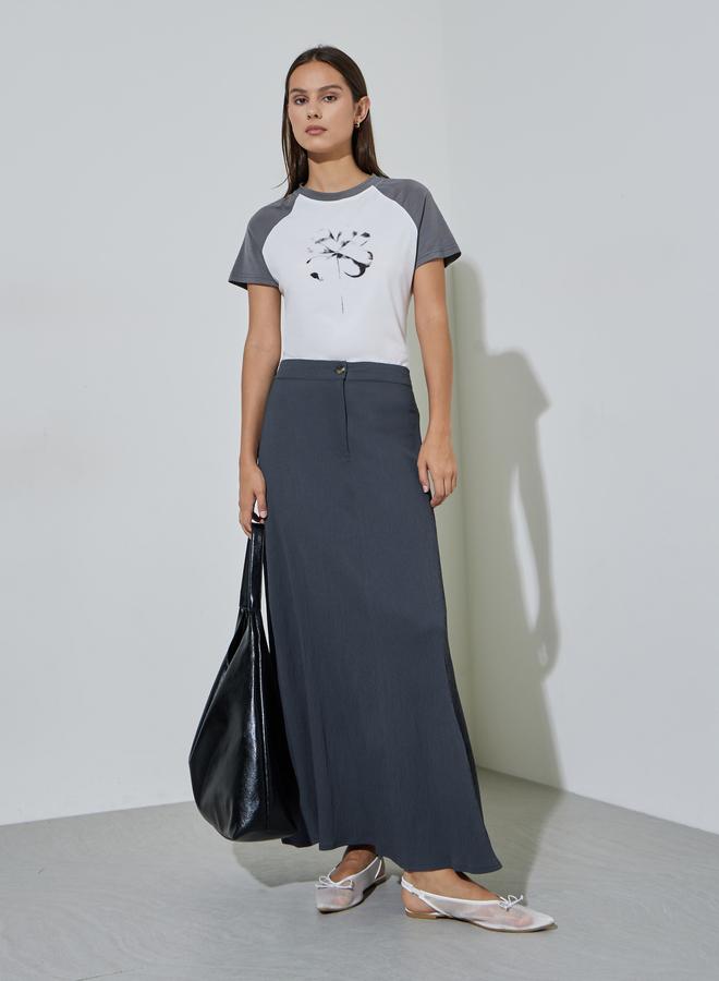 Styli Grey Solid A-Line Maxi Skirt - Image 2