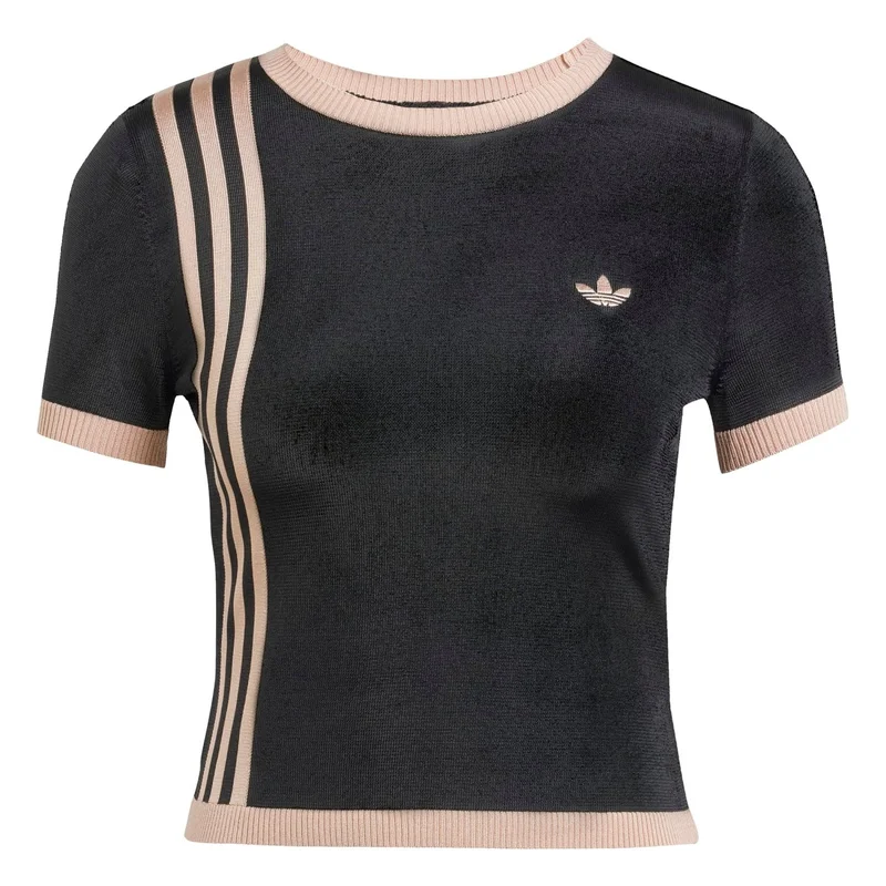 adidas Originals Black Knitted 3-Stripes Short Tee for Women | Best Price UAE