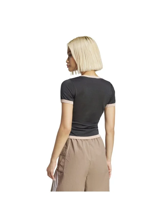 adidas Originals Black Knitted 3-Stripes Short Tee for Women | Best Price UAE