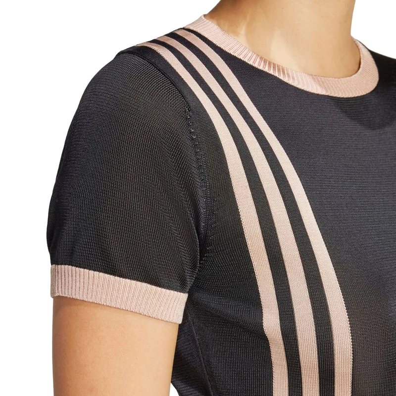 adidas Originals Black Knitted 3-Stripes Short Tee for Women | Best Price UAE