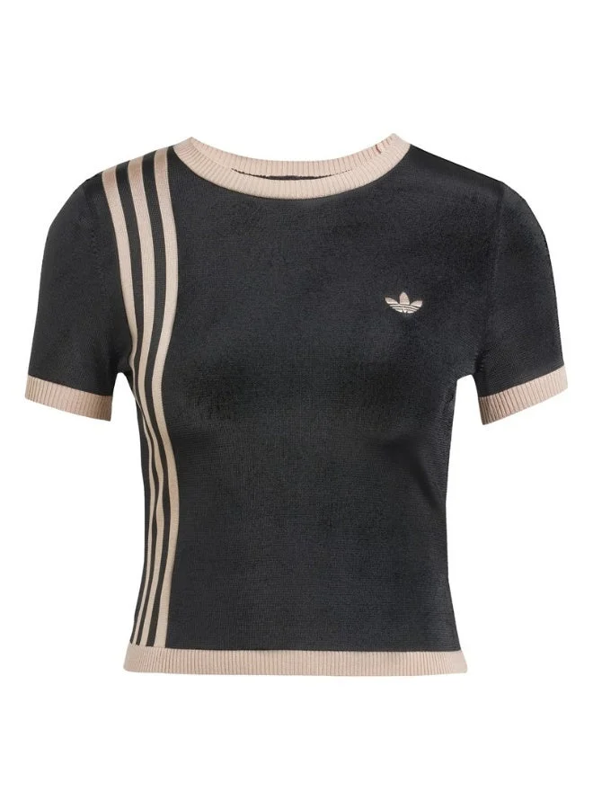 adidas Originals Black Knitted 3-Stripes Short Tee for Women | Best Price UAE