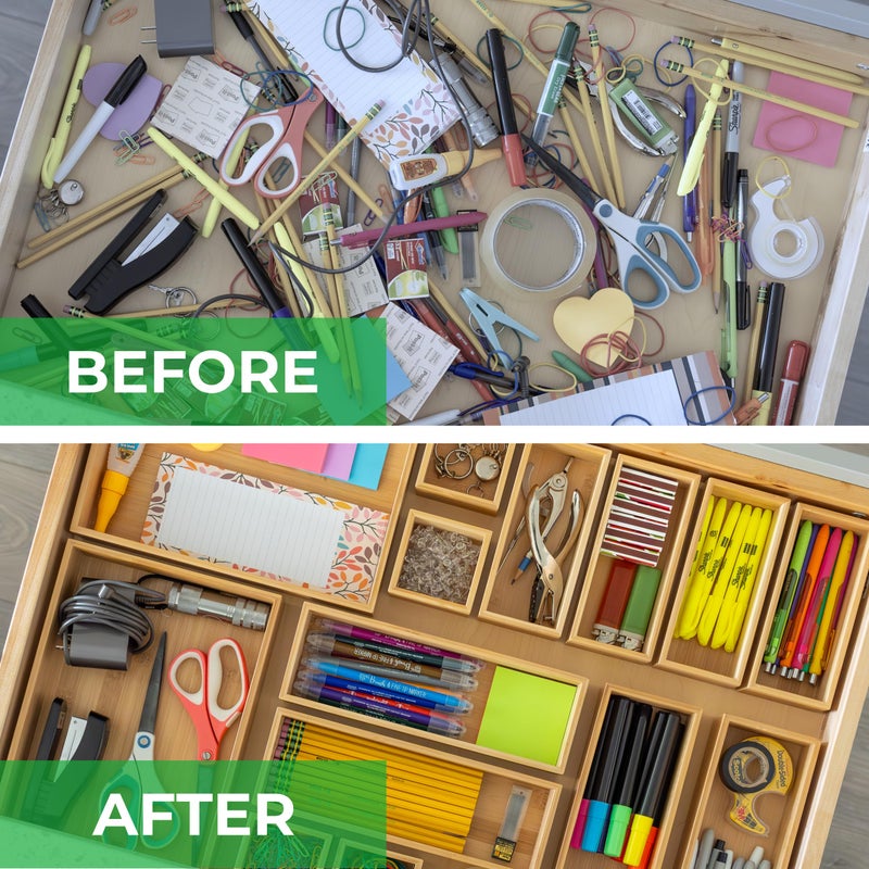 Grow Forward Bamboo Drawer Organizer Boxes - Set of 14 Wooden Drawer Organizers for Kitchen, Bathroom, Office, Desk, Vanity, Makeup - Non-Slip Junk Drawer Organizer Trays for Storage and Organization - Image 4