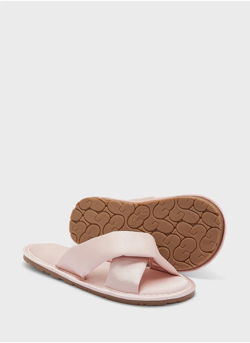 Ginger Silky Satin Crossover Bedroom Slippers