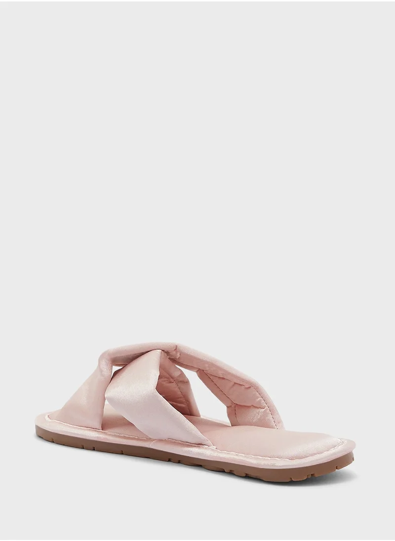 Ginger Silky Satin Crossover Bedroom Slippers