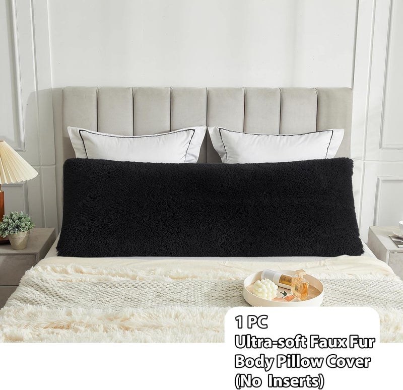 Cottonfry Ultra Soft Velvet Body Pillow Cover/Case Pillowcase with Hidden Zipper, Zippered Body Pillow Case (Black (Fur), 20x54) - Image 2