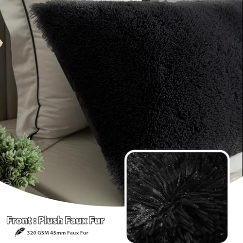 Cottonfry Ultra Soft Velvet Body Pillow Cover/Case Pillowcase with Hidden Zipper, Zippered Body Pillow Case (Black (Fur), 20x54) - Image 3