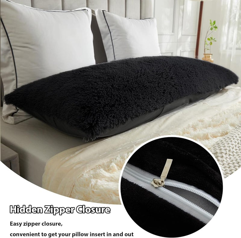 Cottonfry Ultra Soft Velvet Body Pillow Cover/Case Pillowcase with Hidden Zipper, Zippered Body Pillow Case (Black (Fur), 20x54) - Image 4