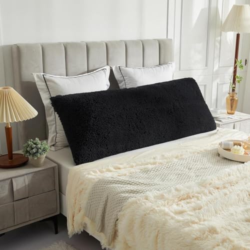 Cottonfry Ultra Soft Velvet Body Pillow Cover/Case Pillowcase with Hidden Zipper, Zippered Body Pillow Case (Black (Fur), 20x54) - Image 1