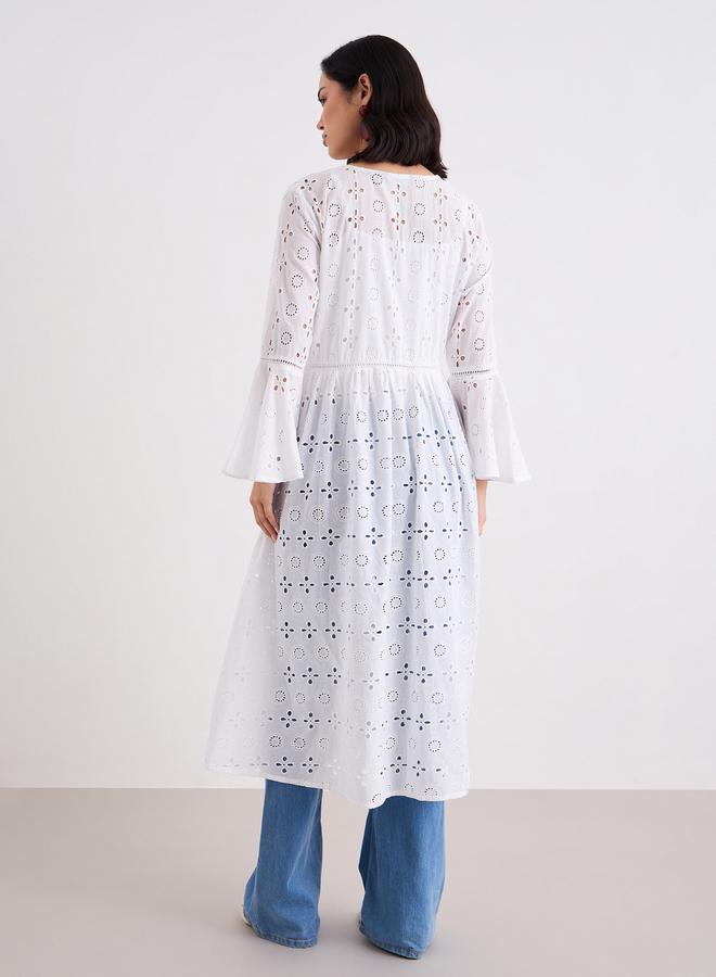 Styli White Schiffli Kimono with Tie-Front - Image 4