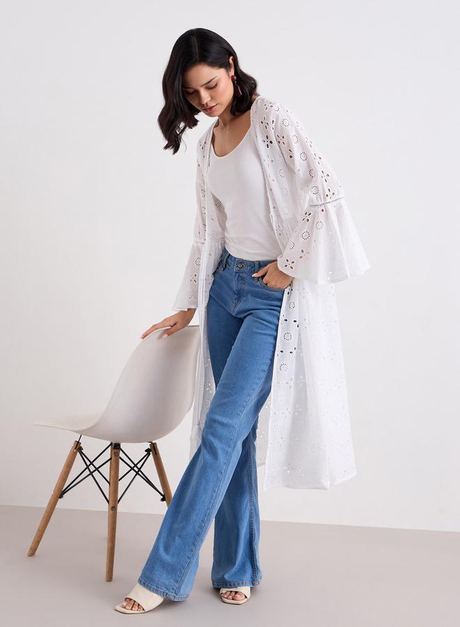 Styli White Schiffli Kimono with Tie-Front - Image 5
