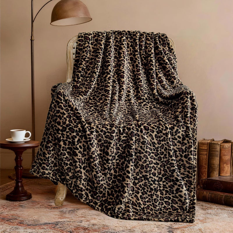 Edenleaf Leopard Print Blanket Fleece Throw for Bed Sofa Travel and Camping, Super Soft Cozy Fluffy Plush Cheetah Print Blanket for All Seasons 50"x60" (Mocha Brown) - Image 1