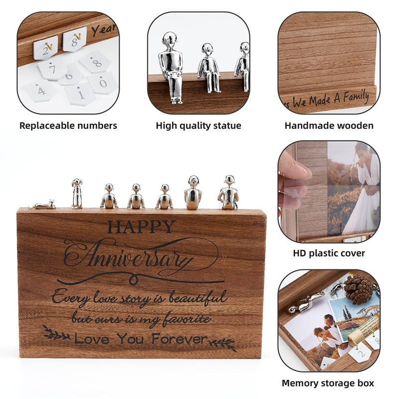 Eva Murmure Personalized Romantic Wedding And Anniversary Keepsake Box With Family Statue - Wooden Memory Picture Box For Cherished Keepsakes And Ticket Storage - Elegant Couple Gift - Image 4