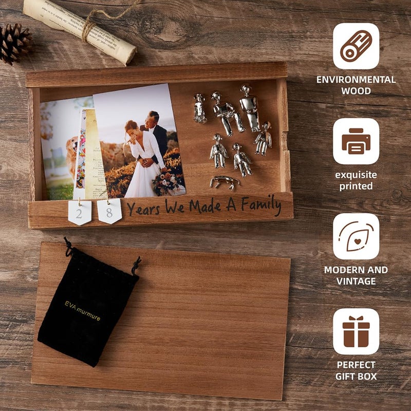Eva Murmure Personalized Romantic Wedding And Anniversary Keepsake Box With Family Statue - Wooden Memory Picture Box For Cherished Keepsakes And Ticket Storage - Elegant Couple Gift - Image 2