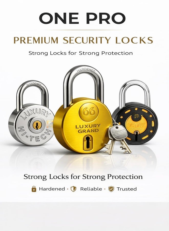 ONEPRO Luxury Grand Round 66mm 5 Padlock with 10 Same Keys, 9 Steel Levers Double Locking, Strong Hardened Corrosion Resistant Shackle Lock and Keys for Home Door Shutter Shop Office Main Gate Gold Finish - Image 5