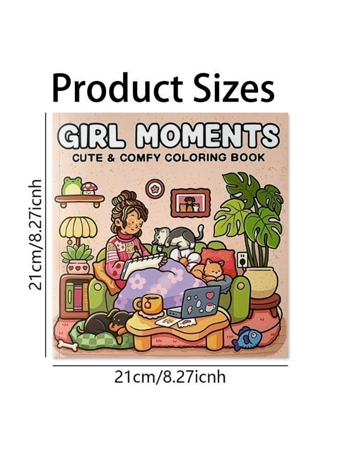 Coloring Book for Adults and Teens(2 Books-96 Pages Total) Girl Moments & Stress Relief  Coloring Books Perfect for Relaxation & Joy , Cozy Spaces Coloring - Image 2