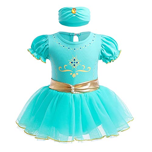 CinheyU Baby Girls Jasmine Princess Costumes Aladdin Birthday Romper Tutu Dress w/Headband Halloween Party Outfits 70 - Image 1