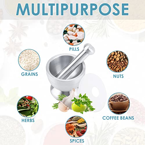 Mugath Kitchen Food Tools Stainless Steel Manual Garlic Spice Tamping Rammer Mortar Pestle Mill Grinder Crushing Bowl Stainless Steel Mortar and Pestle Manually Grind Spices Garlic Press Nut Set - Image 3