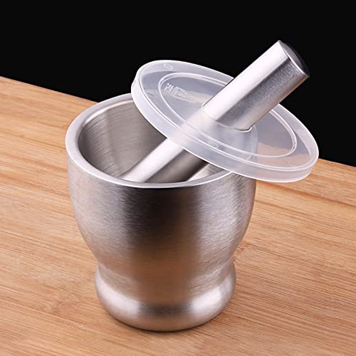 Mugath Kitchen Food Tools Stainless Steel Manual Garlic Spice Tamping Rammer Mortar Pestle Mill Grinder Crushing Bowl Stainless Steel Mortar and Pestle Manually Grind Spices Garlic Press Nut Set - Image 2