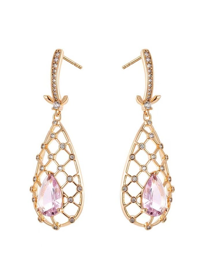 XUPING Stylish Hollow Pink Crystal Drop & Dangle Earrings - Image 1