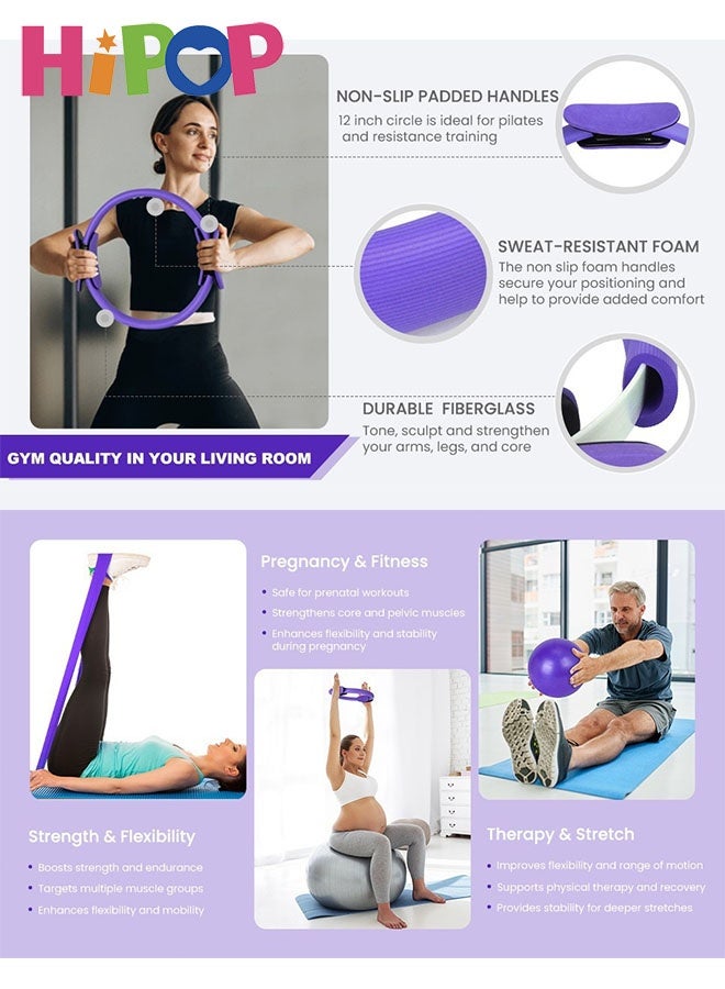 HIPOP Home Pilates Kit for Women Pilates Equipment Ring and Ball Set Magic Circle Hoop with 5 Resistance Bands Compact Toning Fitness Essentials Starter Set Accessories - Image 3