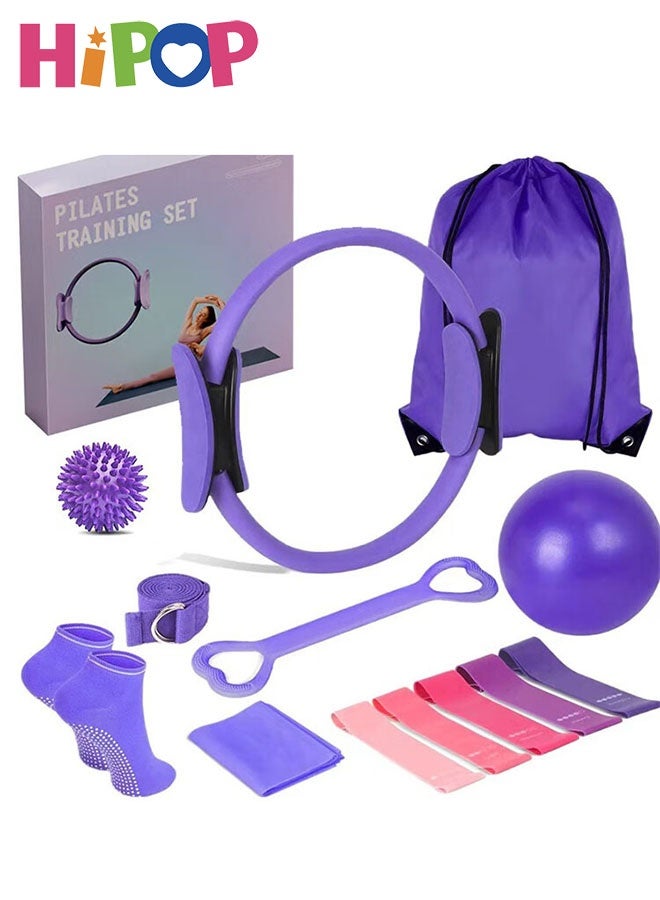 HIPOP Home Pilates Kit for Women Pilates Equipment Ring and Ball Set Magic Circle Hoop with 5 Resistance Bands Compact Toning Fitness Essentials Starter Set Accessories - Image 1