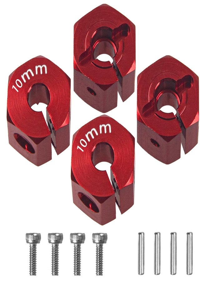 Vgoohobby Aluminum Alloy 12mm Wheel Hex Hub Drive Adapters with Pins Screws Compatible with Axial SCX10 HSP HPI Tamiya Redcat 1/10 RC Crawler Car (10mm, Red) - Image 1
