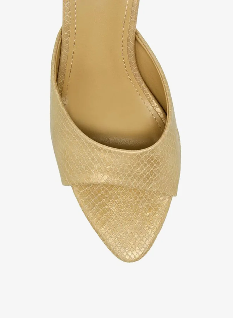 Flora Bella By Shoexpress GOLD Women Textured Cone Heel Sandals Ramadan Collections for Women | Best Price UAE