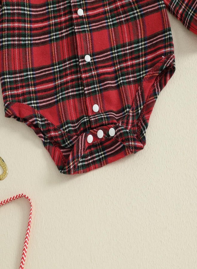 Socutebabe Baby Boy Christmas Outfit Newborn Long Sleeve Button Down Romper Gingerbread Man Pants Overalls Boy Winter Clothes (Red, 9-12 Months) - Image 5